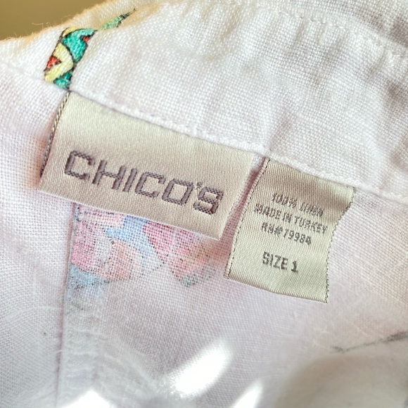 Chicos 100% Linen Vintage Button down Jungle Print Blouse Size M - Picture 4 of 4
